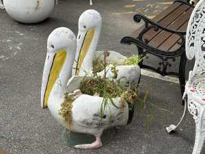 Pair of painted pelican garden planters - 2