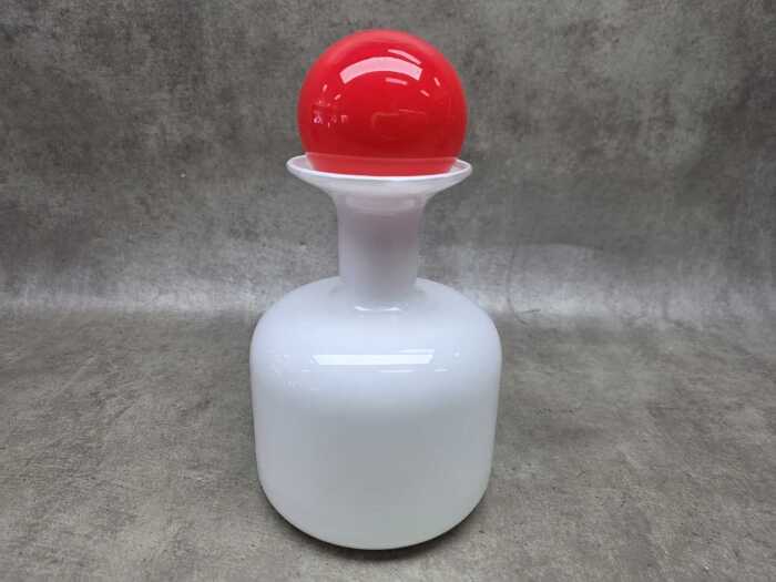 Mid-century Japanese squat red and white decanter
