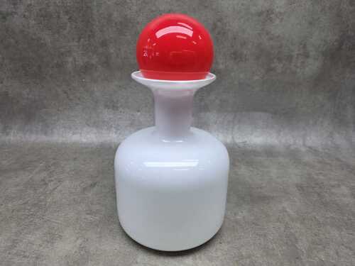 Mid-century Japanese squat red and white decanter