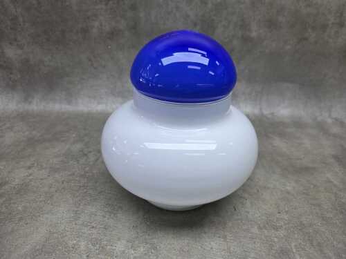 Mid-century blue and white cased bulbous jar