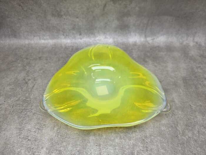 Mid-century opalescent art glass bowl in yellow