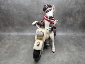 Biker Bull Terrier (with attitude) riding a motorcycle chalkware sculpture - 2