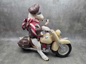 Biker Bull Terrier (with attitude) riding a motorcycle chalkware sculpture - 4