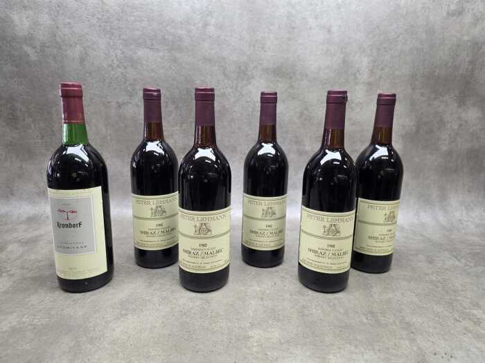 Six bottles of red wine including 5x Peter Lehmann 1982 shiraz/malbec