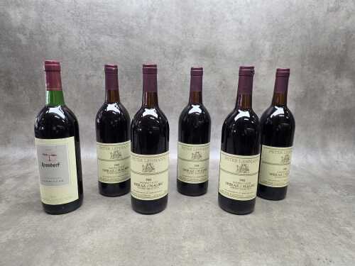 Six bottles of red wine including 5x Peter Lehmann 1982 shiraz/malbec