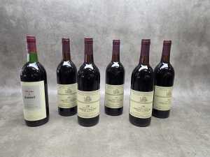 Six bottles of red wine including 5x Peter Lehmann 1982 shiraz/malbec