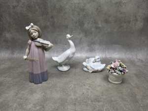 Three Nao by Lladro porcelain figures, plus a floral pot - 2