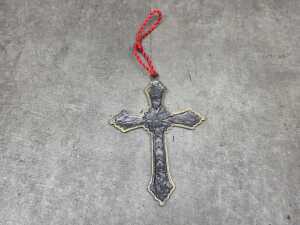 Metal red enamel hanging cross with hanging loop - 2