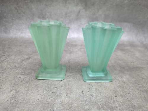 Two Art Deco uranium glass stepped vases