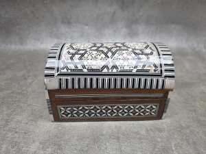 Middle Eastern timber trinket box with mother-of-pearl inlay