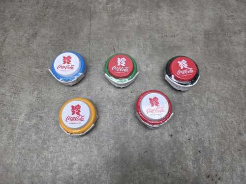 Five Coca-Cola 2012 London Olympics Games promotional yo-yos, sealed