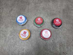 Five Coca-Cola 2012 London Olympics Games promotional yo-yos, sealed - 2