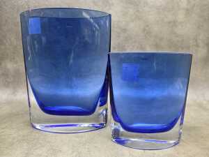 Matching blue Krosno glass vases - 2