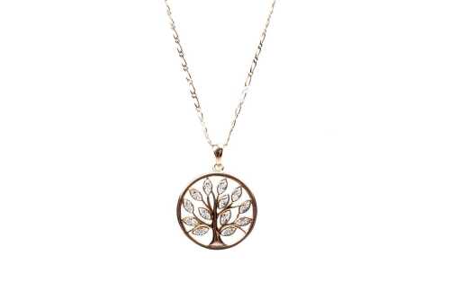 A diamond tree of life pendant and chain in 9 carat yellow gold
