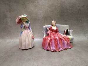 Five Royal Doulton porcelain lady figures, A/F - 3