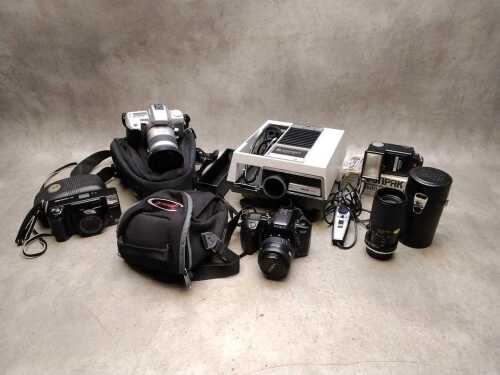 Film cameras and accessories including Minolta