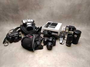 Film cameras and accessories including Minolta
