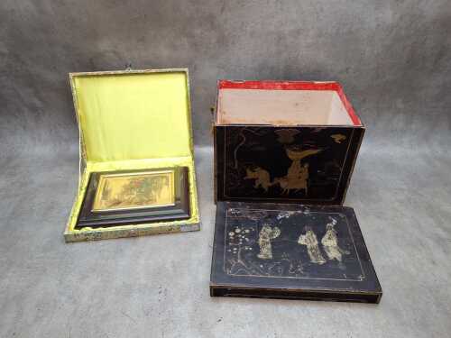 Two Oriental items including box and reproduction artwork