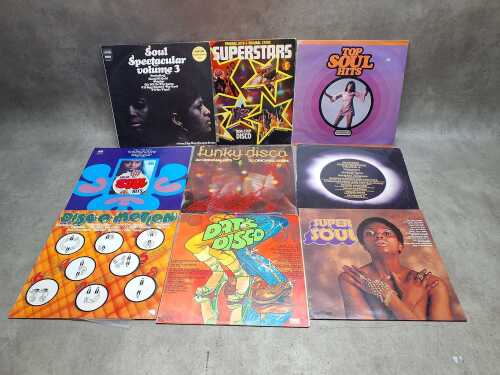 Ten Soul and Disco compilation vinyl records, including 'Motown Chartbusters'