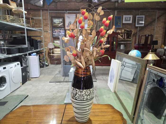 Rustic style vase with faux flowers