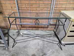 Wrought iron console table with bevelled glass top - 2