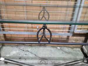 Wrought iron console table with bevelled glass top - 3