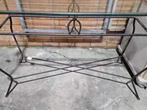 Wrought iron console table with bevelled glass top - 4