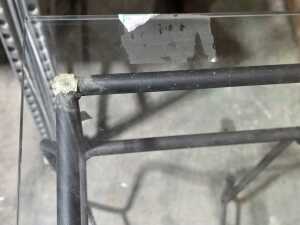 Wrought iron console table with bevelled glass top - 5