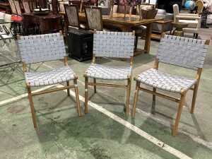 Set of three woven leather dining chairs