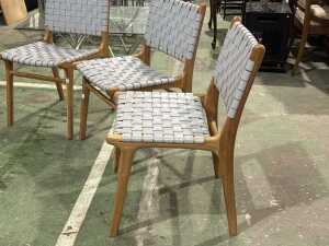 Set of three woven leather dining chairs - 2