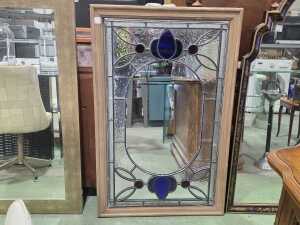 Timber framed leaded stained glass mirror