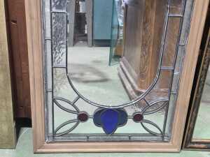 Timber framed leaded stained glass mirror - 3