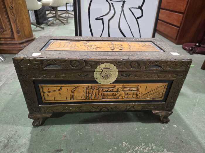 Chinese carved timber storage chest