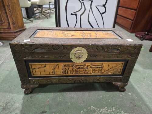 Chinese carved timber storage chest