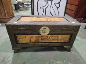 Chinese carved timber storage chest