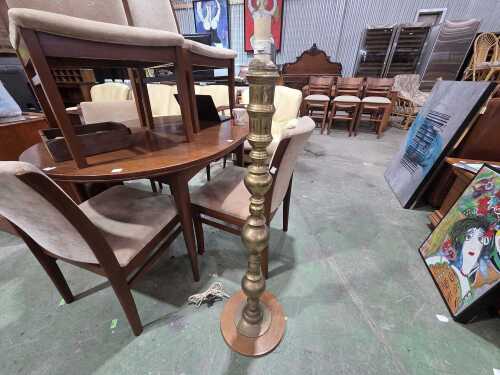 Brass standard lamp with oriental etched design