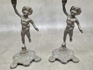 Pair of cast brass figural candlesticks - 2
