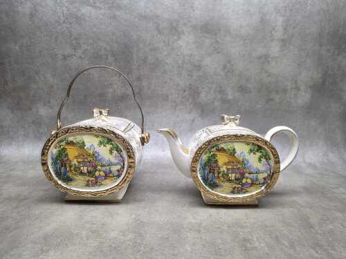 Sadler porcelain teapot and biscuit barrel