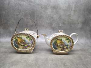 Sadler porcelain teapot and biscuit barrel