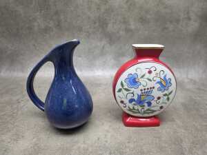 Four ceramic pieces including Lubiana dishes and vase. - 5