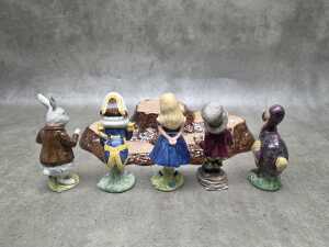 Collection of five Beswick 'Alice in Wonderland' porcelain figures on tree root stand - 3