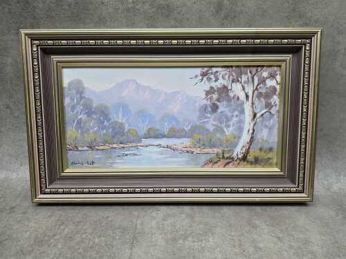 Norma Kett, Australian riverscape. Oil painting on board