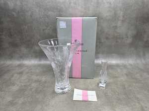 Two Stuart Crystal 'Fuchsia' vases, one boxed
