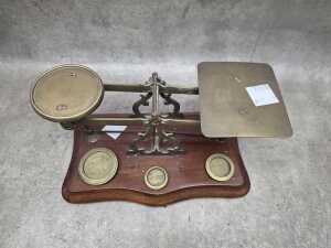 Brass and timber postal scales - 3