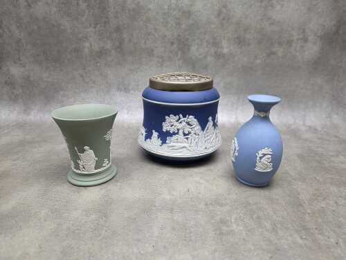 Three Wedgwood Jasperware vases