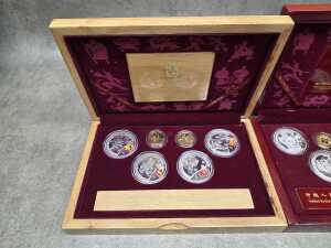 Three Beijing 2008 Olympics gold tone and silver tone souvenir medallion sets - 2