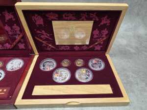 Three Beijing 2008 Olympics gold tone and silver tone souvenir medallion sets - 6