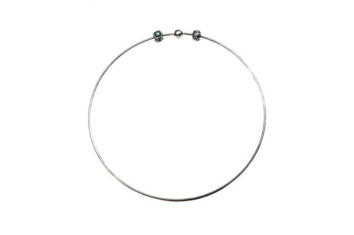 A Pandora choker torc with two charms in sterling silver