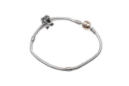 A Pandora bracelet with rare retired Winniper charm in sterling silver.