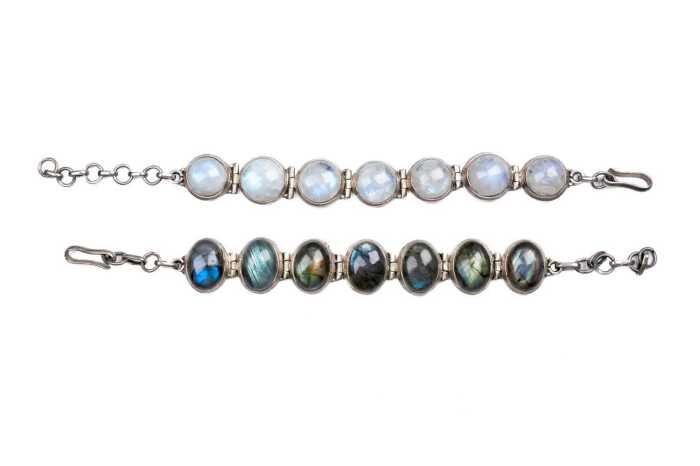 Two silver gemstone bracelets